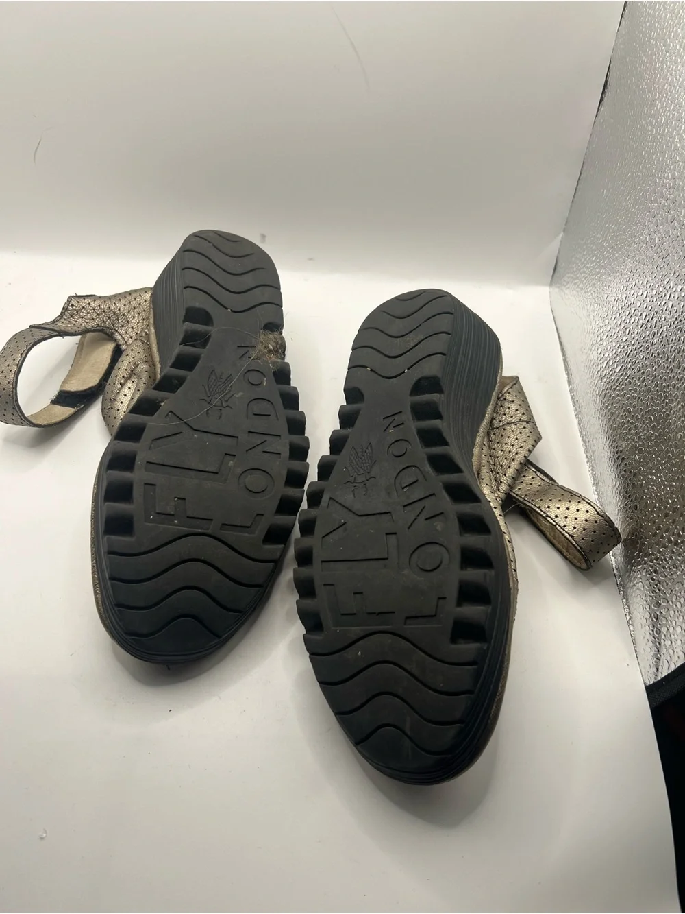 Fly London Metallic Gold Wedge Sandals